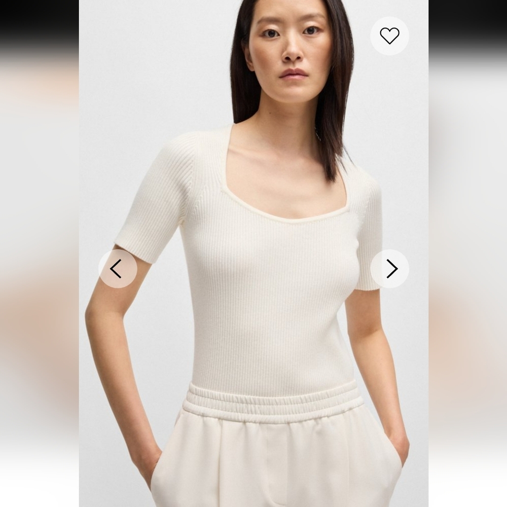BOSS Hugo Boss Women's Size M Ribbed Knit Sweater Top Square Neck Cream NWT - Picture 10 of 10
